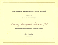 Advisory Member of The Marquis Biographical Library Society Who's Who of American Women